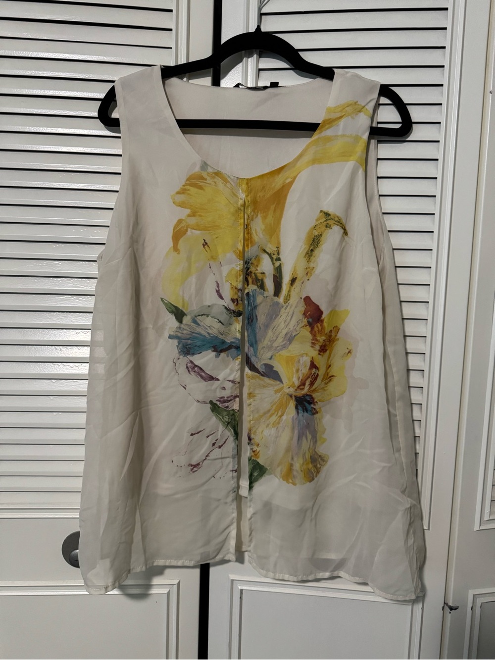 Unique Spectrum Cream Sleeveless Camisole with Yellow Floral Print